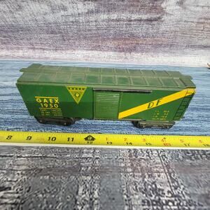 Vintage MARX "O" GAUGE #1950 GAEX 1950 DF BOX CAR GREEN W YELLOW STRIPE